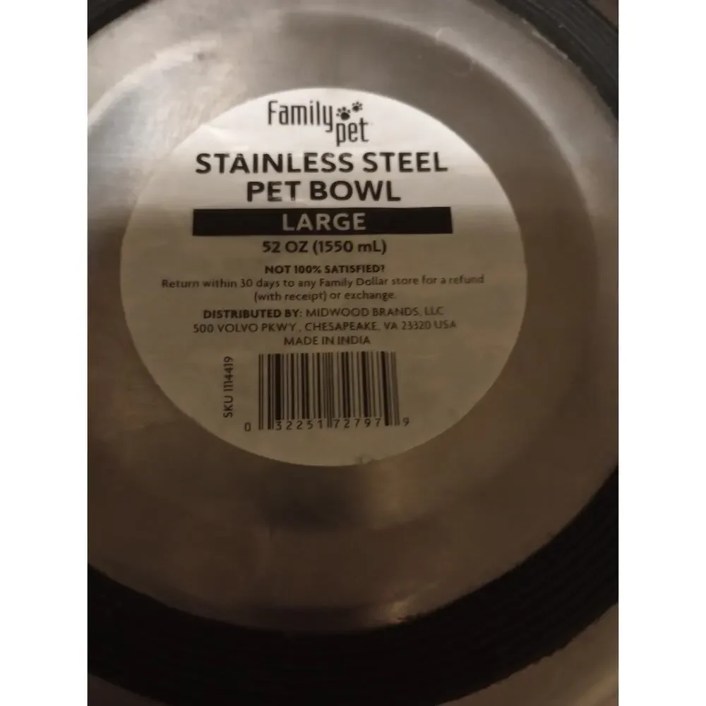 Family Pet Paw Print Non Slip Stainless Steel Pet Bowl Set Large 52OZ 8